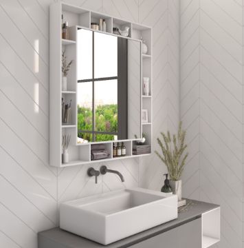 Show details for Gogcha – Natural Wood Bathroom Mirror with Storage Shelves Picture of Gogcha – Natural Wood Bathroom Mirror with Storage Shelves