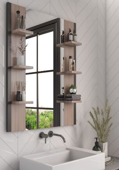Picture of Giulia wood mirror with multi-use storage shelves