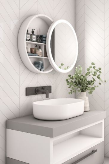 Picture of Aviana movable Round mirror with storage