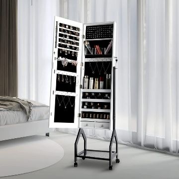 Show details for Taulix Jewelry Armoire with Mirror  with wheels Picture of Taulix Jewelry Armoire with Mirror  with wheels