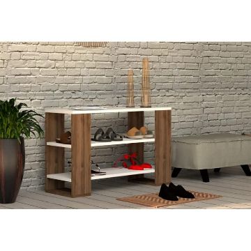 Show details for Ancora White and Wooden Shoe Rack Picture of Ancora White and Wooden Shoe Rack