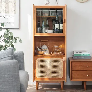 Lezaro Natural Wood Cabinet with Rattan Door Lezaro Natural Wood Cabinet with Rattan Door