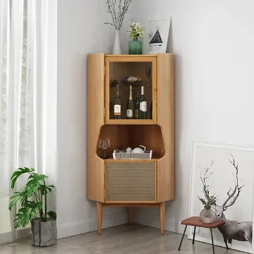 Hutch Natural Corner Cabinet 2-Door with Rattan Hutch Natural Corner Cabinet 2-Door with Rattan