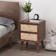 صورة كاتيلو طاولة غرفة نوم راتان مع خشب طبيعي - 2 درج