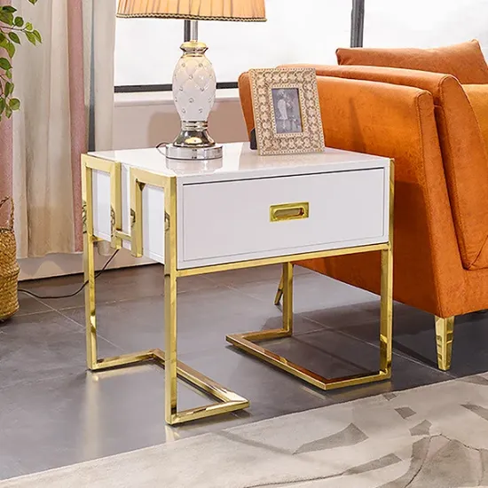 Picture of Jocise Modern White Side Table - One drawer