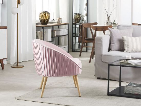 Picture of Divano Curved Accent Chair – Natural Wood with Plush Upholstery
