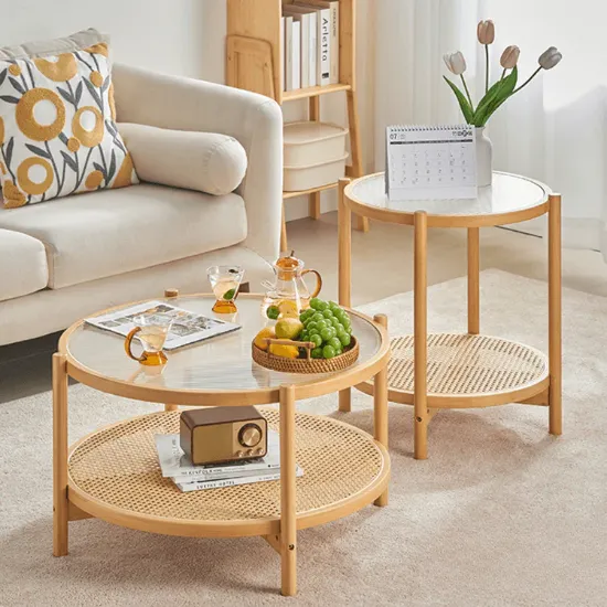 Picture of Cravly Coffee table with glass top and rattan