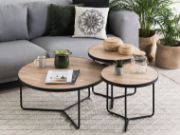 Picture of Alice Natural wood with Metal Coffee tables - Set of 3