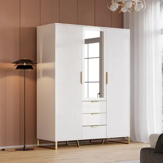 Picture of Aro Modern 3 Door Mirrored Wardrobe with Shelves and drawers