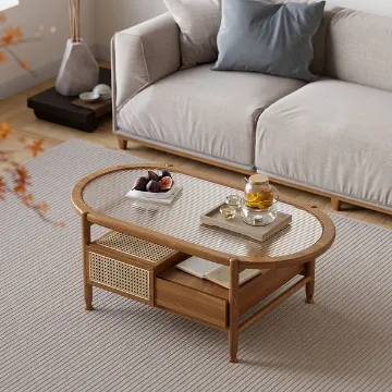 Show details for Hokkie Coffee table Natural wood with Rattan Picture of Hokkie Coffee table Natural wood with Rattan
