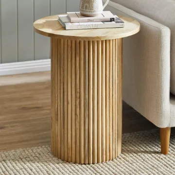 Show details for Pedestal Natural wood Side Table Picture of Pedestal Natural wood Side Table