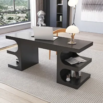 Show details for Henzie โ Natural Wood Desk with Shelves & Drawer Picture of Henzie โ Natural Wood Desk with Shelves & Drawer