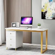 Picture of Glamy – Natural Wood Desk with Gold Metal Legs & Drawers