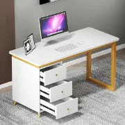Picture of Glamy – Natural Wood Desk with Gold Metal Legs & Drawers