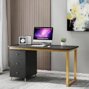 Picture of Glamy – Natural Wood Desk with Gold Metal Legs & Drawers