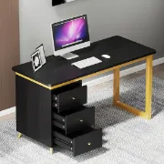 Picture of Glamy – Natural Wood Desk with Gold Metal Legs & Drawers