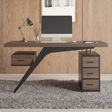 Show details for Cramson β Natural Wood Desk with Metal Legs, Shelf & Drawer Picture of Cramson β Natural Wood Desk with Metal Legs, Shelf & Drawer