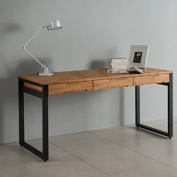 Show details for Ravion β Rustic Natural Wood Desk with Metal Frame & Drawers Picture of Ravion β Rustic Natural Wood Desk with Metal Frame & Drawers