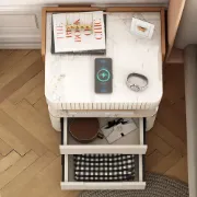 Fylora Nightstand – Natural Wood Frame with Marble Top