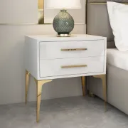 Hype Nightstand – Glossy Modern Design with Two Drawers and Gold Legs