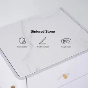 Haki Nightstand – Natural Wood Frame with Faux Marble Top and Dual Drawers