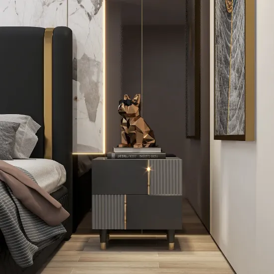 Picture of Denize Modern Black & Gray Nightstand - 2 drawers