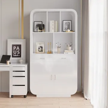 Show details for Évoque – Natural Wood Bookcase with Doors & Drawers Picture of Évoque – Natural Wood Bookcase with Doors & Drawers