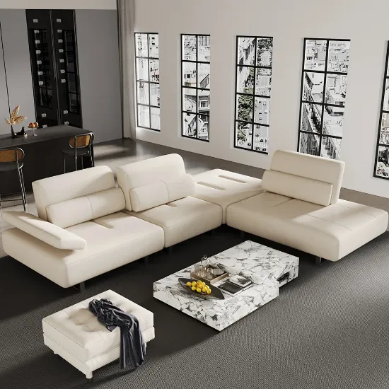 Picture of Segal Natural Wood Lounge Sofa – Flexible Leather Seating