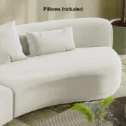 Picture of Modern White Curved Velvet Sectional Sofa 2 Piece 4-Seater Chaise with 3 Pillows