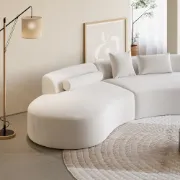 Picture of Modern White Curved Velvet Sectional Sofa 2 Piece 4-Seater Chaise with 3 Pillows