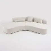 Picture of Modern White Curved Velvet Sectional Sofa 2 Piece 4-Seater Chaise with 3 Pillows
