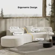 Picture of Modern White Curved Velvet Sectional Sofa 2 Piece 4-Seater Chaise with 3 Pillows