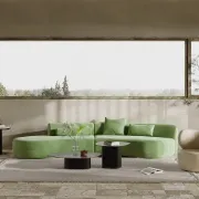 Picture of Modern White Curved Velvet Sectional Sofa 2 Piece 4-Seater Chaise with 3 Pillows