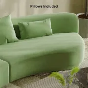 Picture of Modern White Curved Velvet Sectional Sofa 2 Piece 4-Seater Chaise with 3 Pillows