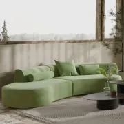 Picture of Modern White Curved Velvet Sectional Sofa 2 Piece 4-Seater Chaise with 3 Pillows