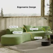 Picture of Modern White Curved Velvet Sectional Sofa 2 Piece 4-Seater Chaise with 3 Pillows