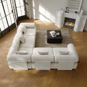 Picture of Modular White Velvet L-Shape Sectional Sofa
