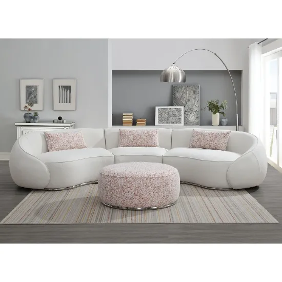 Picture of Modern Curved Upholstered Round Arms Sectional Sofa with 3 Pillows，Beige