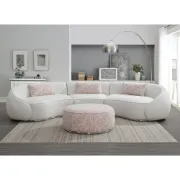 Picture of Modern Curved Upholstered Round Arms Sectional Sofa with 3 Pillows，Beige