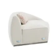 Picture of Modern Curved Upholstered Round Arms Sectional Sofa with 3 Pillows，Beige