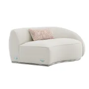 Picture of Modern Curved Upholstered Round Arms Sectional Sofa with 3 Pillows，Beige