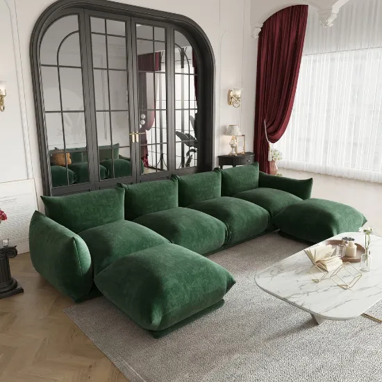 Picture of Serina U-Shaped Modular 6-Seater Sofa – Natural Wood Base