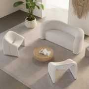 صورة Modern 67 White Boucle Upholstered Curved 2 Seater Sofa for Living Room