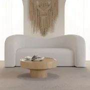صورة Modern 67 White Boucle Upholstered Curved 2 Seater Sofa for Living Room