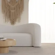 صورة Modern 67 White Boucle Upholstered Curved 2 Seater Sofa for Living Room