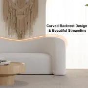 صورة Modern 67 White Boucle Upholstered Curved 2 Seater Sofa for Living Room