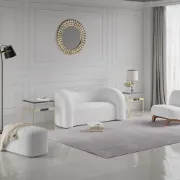 صورة Modern 67 White Boucle Upholstered Curved 2 Seater Sofa for Living Room