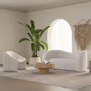 صورة Modern 67 White Boucle Upholstered Curved 2 Seater Sofa for Living Room