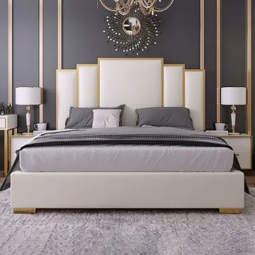 Show details for Regalia Luxe Upholstered Bed – White & Gold Elegance Picture of Regalia Luxe Upholstered Bed – White & Gold Elegance