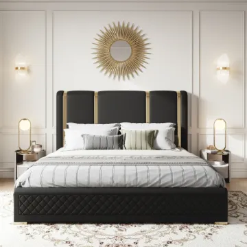Show details for Aurelia Luxe Upholstered Bed – Black & Gold Picture of Aurelia Luxe Upholstered Bed – Black & Gold